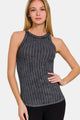Zenana Ribbed Grecian Neck Tank ASHBLACK