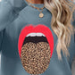 Leopard Lip Graphic Round Neck Sweatshirt