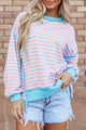 High-Low Striped Long Sleeve Sweatshirt Blush Pink