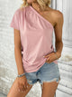 Perfee One Shoulder Short Sleeve T-Shirt Blush Pink