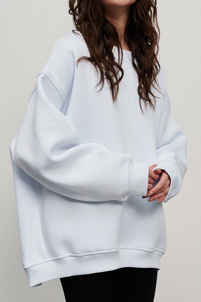 Oversize Round Neck Dropped Shoulder Sweatshirt White