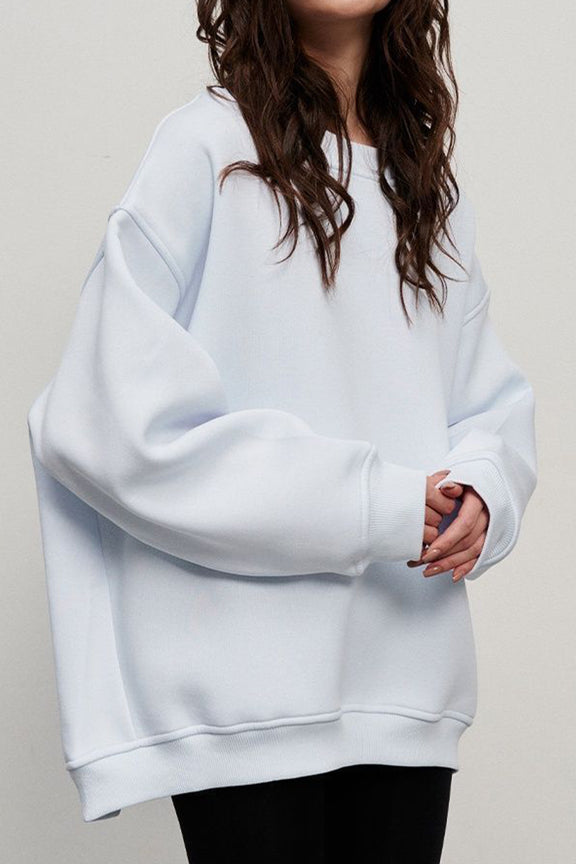 Oversize Round Neck Dropped Shoulder Sweatshirt White