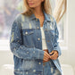 BiBi Pearl Detail Distressed Button Up Denim Jacket