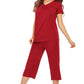 V-Neck Short Sleeve Top and Pants Lounge Set