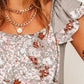 Ruffled Floral Square Neck Cap Sleeve Blouse