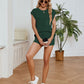 Round Neck Knit Top and Drawstring Shorts Set