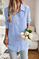 Devine Collared Neck Long Sleeve Pocketed Shirt Light Blue