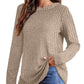 Ribbed Round Neck Long Sleeve Blouse