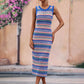 Striped Round Neck Sleeveless Midi Cover Up Dress