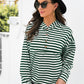 Striped Half-Button Dropped Shoulder Hoodie