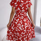 Printed Round Neck Short Sleeve Pleated Dress