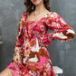 Floral Square Neck Flounce Sleeve Dress