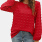 Swiss Dot Round Neck Long Sleeve Blouse