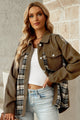Plaid Collared Denim Jacket Olive