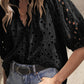 Eyelet Button Up Half Sleeve Blouse