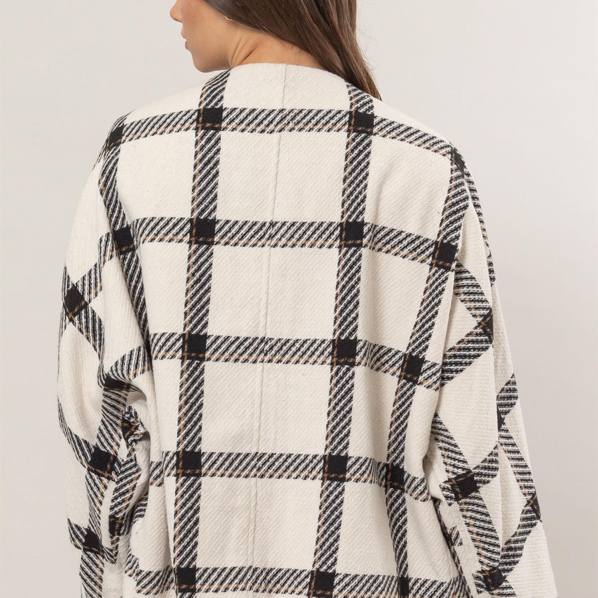 HYFVE Plaid Long Sleeve Jacket with Side Slit Pockets