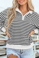 Striped Dropped Shoulder Long Sleeve Sweatshirt White