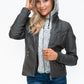 YMI Faux Layered Double-Zipper Jacket with Fuzzy Hood