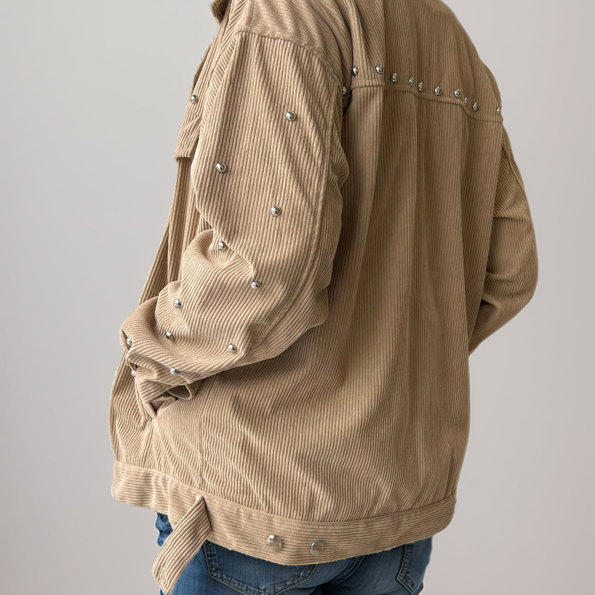 Studded Collared Neck Button Up Jacket