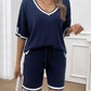 Contrast Trim V-Neck Top and Shorts Set