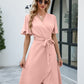 Tie Waist Flutter Sleeve Surplice Dress