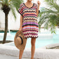 Rainbow Stripe Scalloped V-Neck Cover-Up Dress