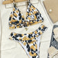 Animal Print Halter Neck Bikini Set