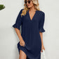 Notched Neck Flounce Sleeve Dress