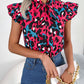 Leopard Tie Neck Cap Sleeve Blouse