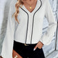 Contrast V-Neck Long Sleeve Blouse