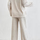 Quarter Button Dropped Shoulder Top and Pants Set