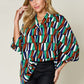 Double Take Full Size Geometric Notched Dolman Sleeve Top