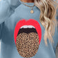 Leopard Lip Graphic Round Neck Sweatshirt