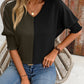 Contrast V-Neck Lantern Sleeve Blouse