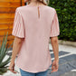 Pleated Flutter Sleeve Round Neck Blouse