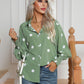 Polka Dot Collared Neck Buttoned Lantern Sleeve Shirt