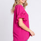 GeeGee V-Neck Ruffle Trim Short Sleeve Blouse