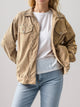 Studded Collared Neck Button Up Jacket Tan