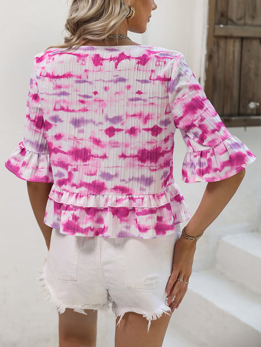 Honey Tie-Dye V-Neck Peplum Top