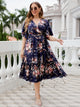 Plus Size Floral Surplice Neck Midi Dress Floral