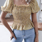 Frill Smocked Square Neck Short Sleeve Blouse