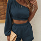 One Shoulder Long Sleeve Top and Shorts Set