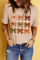 Bow Graphic Round Neck Short Sleeve T-Shirt Tan