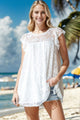 Heimish Full Size Round Neck Cap Sleeve Lace Top Offwhite