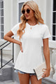 Eyelet Slit Round Neck Short Sleeve T-Shirt White