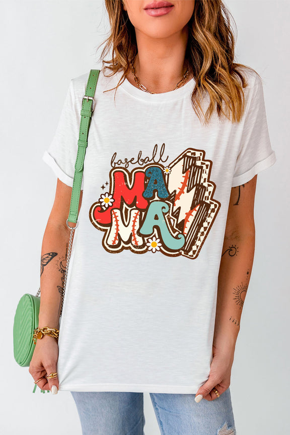Letter Graphic Round Neck Short Sleeve T-Shirt White