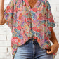 Floral Notched Neck Flutter Sleeve Blouse