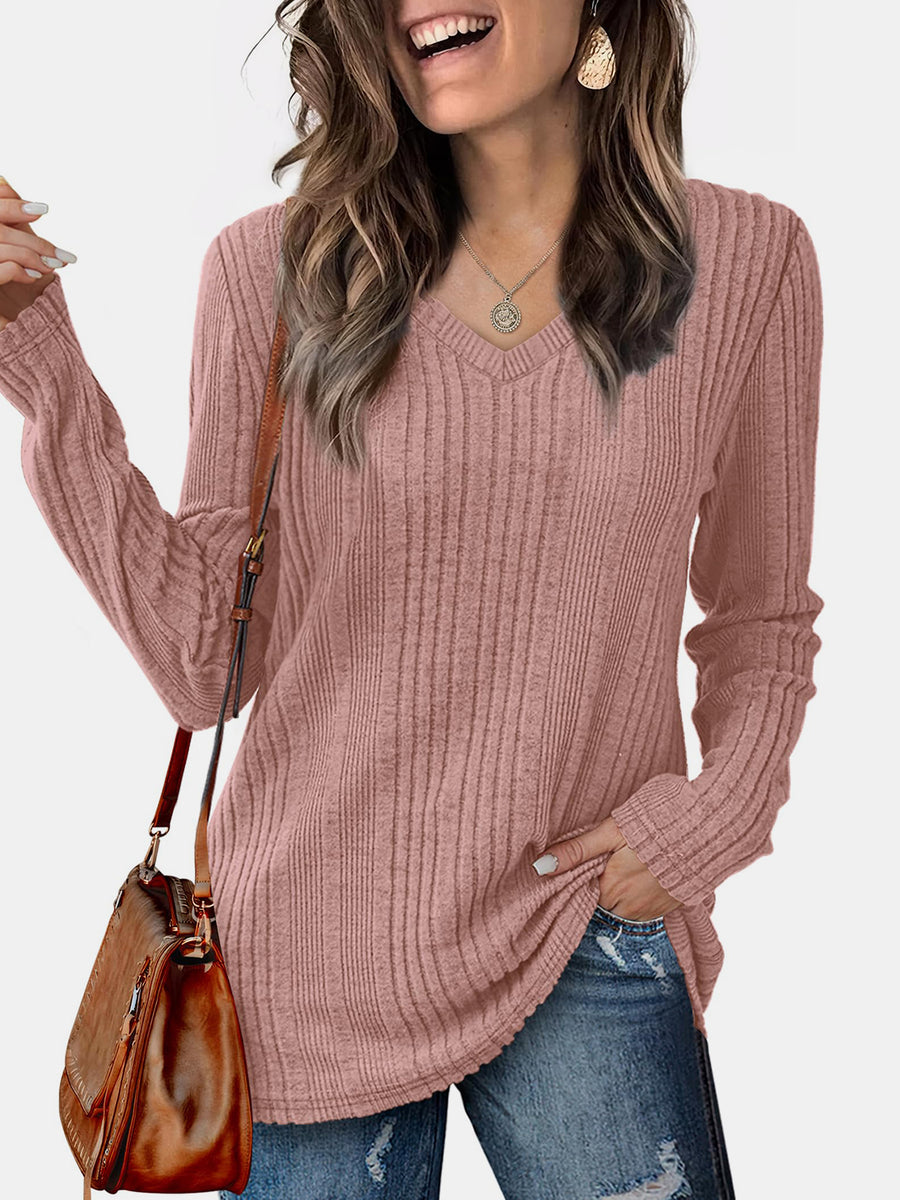 V-Neck Long Sleeve T-Shirt Dusty Pink