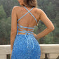 Sequined Lace-Up Backless Mini Dress