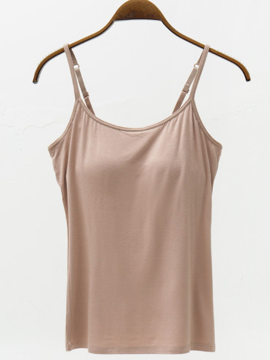 Full Size Adjustable Strap Modal Cami with Bra Mocha